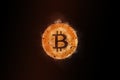 Golden bitcoin with flame and smoke isolated on black background Royalty Free Stock Photo