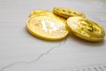 A golden bitcoin on graph background. trading concept of crypto currency Royalty Free Stock Photo