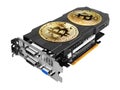 Golden Bitcoin on a graphics card