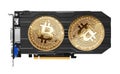Golden Bitcoin on a graphics card
