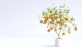 Golden Bitcoin growing on a pots, Cryptocurrency Bitcoin concept