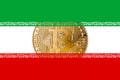 Golden bitcoin inside the Iranian flag/Iran cryptocurrecy concept
