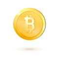 Golden bitcoin money. Realistic 3d bitcoin. Vector illustration