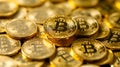 Golden bitcoin shiners closeup full-frame background.