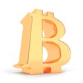 Golden bitcoin sign on white background. Unusual shape.
