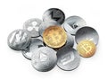 golden bitcoin and the stack of different cryptocurrencies Royalty Free Stock Photo