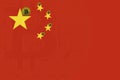 Golden bitcoin stands on a background of state flag of China