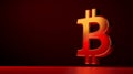 Golden Bitcoin symbol on a dark red background. Royalty Free Stock Photo