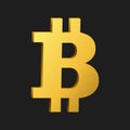 Golden bitcoin symbol isolated on black background.