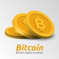 Golden Bitcoin symbols background. Blockchain technology for cryptocurrency.