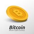 Golden Bitcoin symbols background. Blockchain technology for cryptocurrency