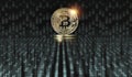 Golden Bitcoins with binary number for Digital block chain and cryptocurrency exchange concept