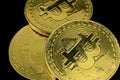 Golden bitcoins on black background Royalty Free Stock Photo
