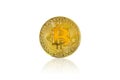 Golden bitcoins coin digital electronic cyber currency isolated on white background.