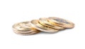 Golden bitcoins on white background Royalty Free Stock Photo