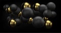 Golden and black abstract background with 3d spheres bubbles. Vector Christmas balls textured with gold. Jewelry cover