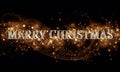 Golden black Christmas or New Year background with glitter, snowflakes, stars, bokeh gold lights, festive dark style background Royalty Free Stock Photo