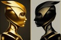 Golden and black figures confronting each other. Good and Evil, Opposition concept.