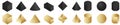Golden and black geometric 3d shapes set Royalty Free Stock Photo