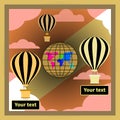 Golden black hot air balloons, banners and globe Royalty Free Stock Photo