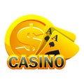 Golden-black icon for the casino. Golden coin, poker cards, and logo casino Royalty Free Stock Photo