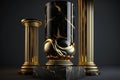 Golden And Black Marble Classic, Modern, Luxury Columns. Pillar Background With Display. Royalty Free Stock Photo