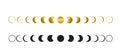 The Golden and black Moon phases icons. The shape of the sun when the solar eclipse occurs. Night space astronomy and nature moon