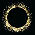 Gold shiny circle with confetti on a black background vector illustration Royalty Free Stock Photo