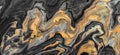 Golden and black wave pattern. Luxury Marbleized effect. Acrylic Fluid Art. Banner format