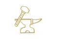 Golden blacksmithing icon isolated on white - 3d