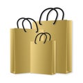 Golden blank shopping gift bag template, isolated, vector illustration Royalty Free Stock Photo