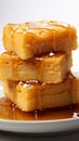 Golden blondies, sweet and buttery, on a clean, bright white background