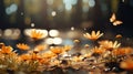 Golden Blooms: Beautiful Yellow Flowers in Park\'s Bokeh Aura