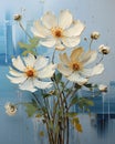 Golden Blooms: A Delicate Display of White Flowers and Gilded Po