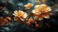 Golden Blooms Emerging from Ethereal Fluidic Landscape GenerativeAI