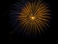 Golden blue amazing fireworks isolated in dark background close up with the place for text