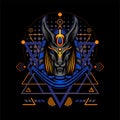 Golden Blue Anubis with Geometry Ornament