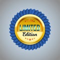 The Golden and blue badge with limited edition text. Vector illustration for design Royalty Free Stock Photo