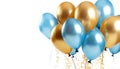 Golden and blue balloons for celebration on white background Royalty Free Stock Photo