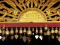 Golden blue bells in the temple door, the Jade Buddha, Wat Phra That Doi Suthep, Chiang Mai, Thailand Royalty Free Stock Photo