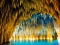 golden and blue cave in the mountain, Ai generated