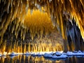 golden and blue cave in the mountain, Ai generated