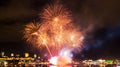 Golden/Blue fireworks in front of Quebec City Royalty Free Stock Photo
