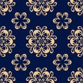 Golden blue floral seamless pattern