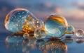 Golden and Blue Glass Spheres with Reflections Royalty Free Stock Photo
