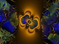 Blue gold flowery shapes 3d geometries swirls sky shapes fractal, abstract geometries, background Royalty Free Stock Photo