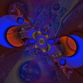 Golden blue purple forms cosmos spiral shapes fractal, blur lights, shapes, geometries, abstract background Royalty Free Stock Photo