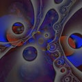 Golden blue purple violet geometries cosmos spiral shapes fractal, blur lights, shapes, geometries, abstract background Royalty Free Stock Photo