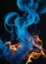 Golden and blue smoke on black background abstract Royalty Free Stock Photo