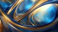 Golden and blue smooth liquid waves abstract background. Generative AI